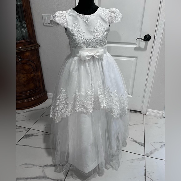 Karla Collection Corded Lace and TulleCommunionDress withBorder Lace